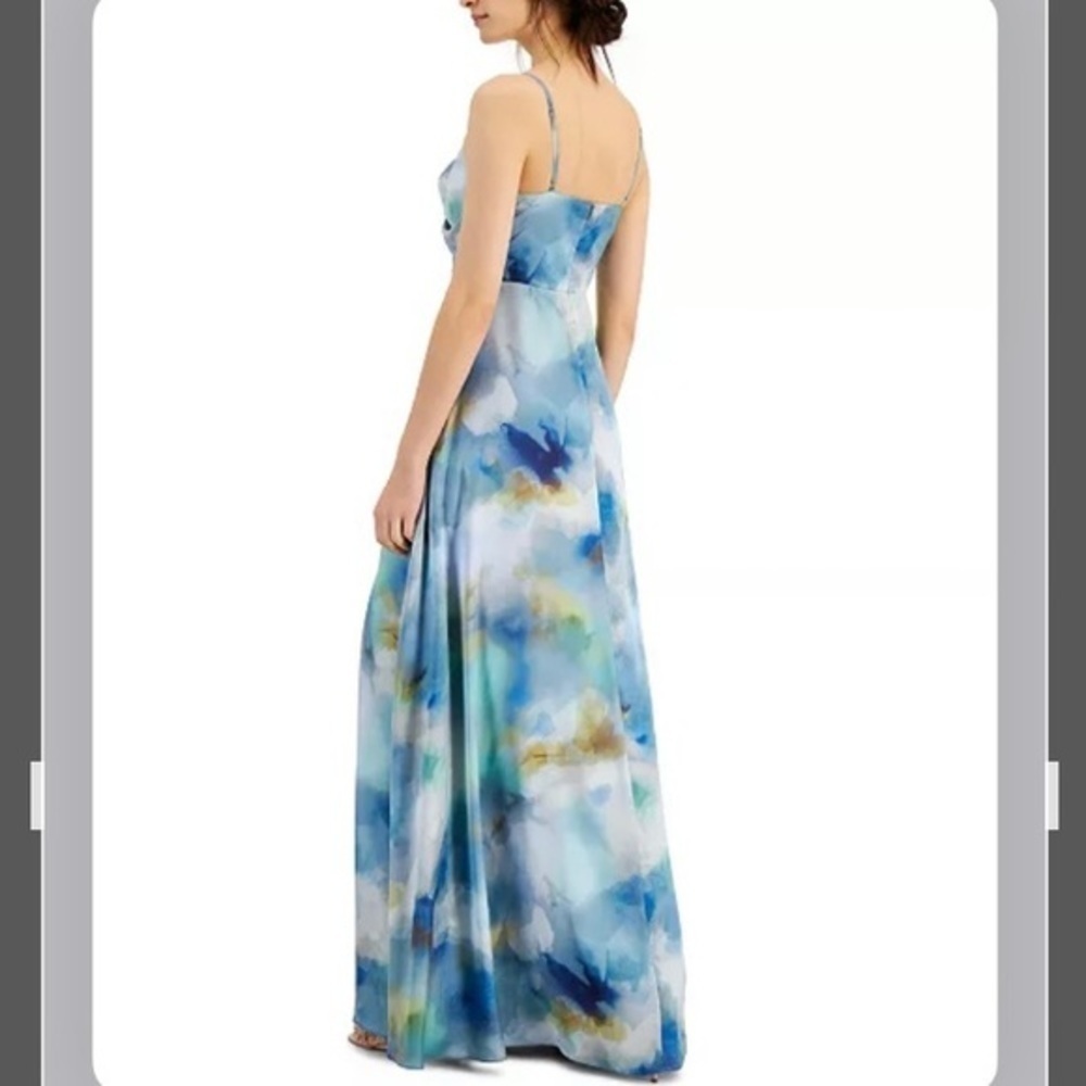 Aidan by Aidan Mattox Printed Twist-Front Maxi Dress in Blue Multi Size 12 - Picture 2 of 13
